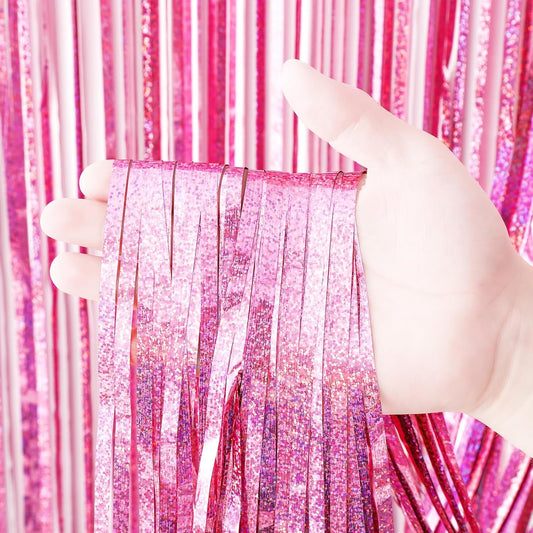Voircoloria 3 Pack 3.3x8.2 Feet Gold Foil Fringe Backdrop Curtains, Tinsel Streamers, Fringe Backdrop for 2025 New Years Eve, Graduation, Birthday, Baby Shower, Gender Reveal, Disco Party - Colors B