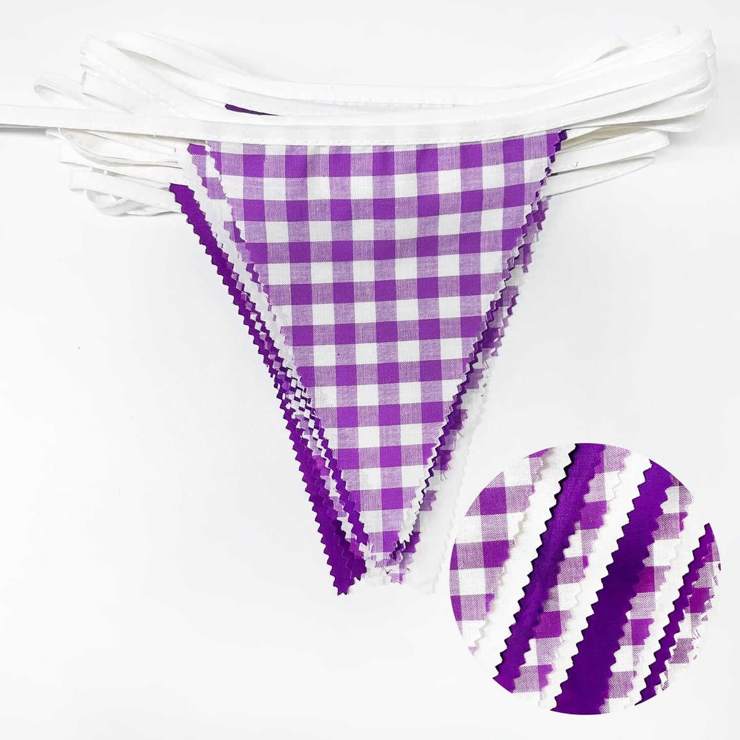 32Ft Dusty Blue Party Decorations Retro Blue Gingham Triangle Banner Flag Pennant Fabric Garland Streamers for Nautical Wedding Birthday Ahoy Achor Bridal Baby Shower Under The Sea Decor Supplies