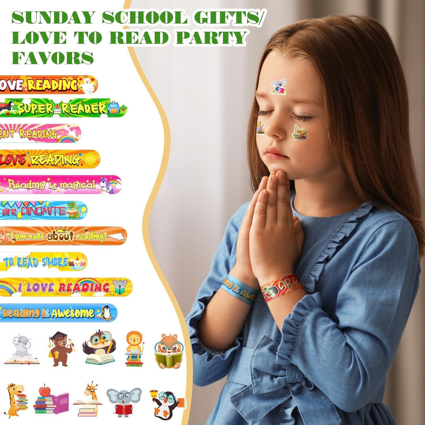 Sasylvia 320 Pcs Love to Read Slap Bracelets Party Favors for Bulk Include 120 Inspirational Read Bracelets with 200 Book Stickers for Rewards Awards Prize Gifts