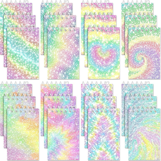 Glenmal 24 Pcs Mini Notepads for Kids Party Favors Mini Tie Dye Note Pads Glitter Colorful Little Pocket Notepads for Girls Gift Classroom Rewards 20 Pages Each (Solid Color)