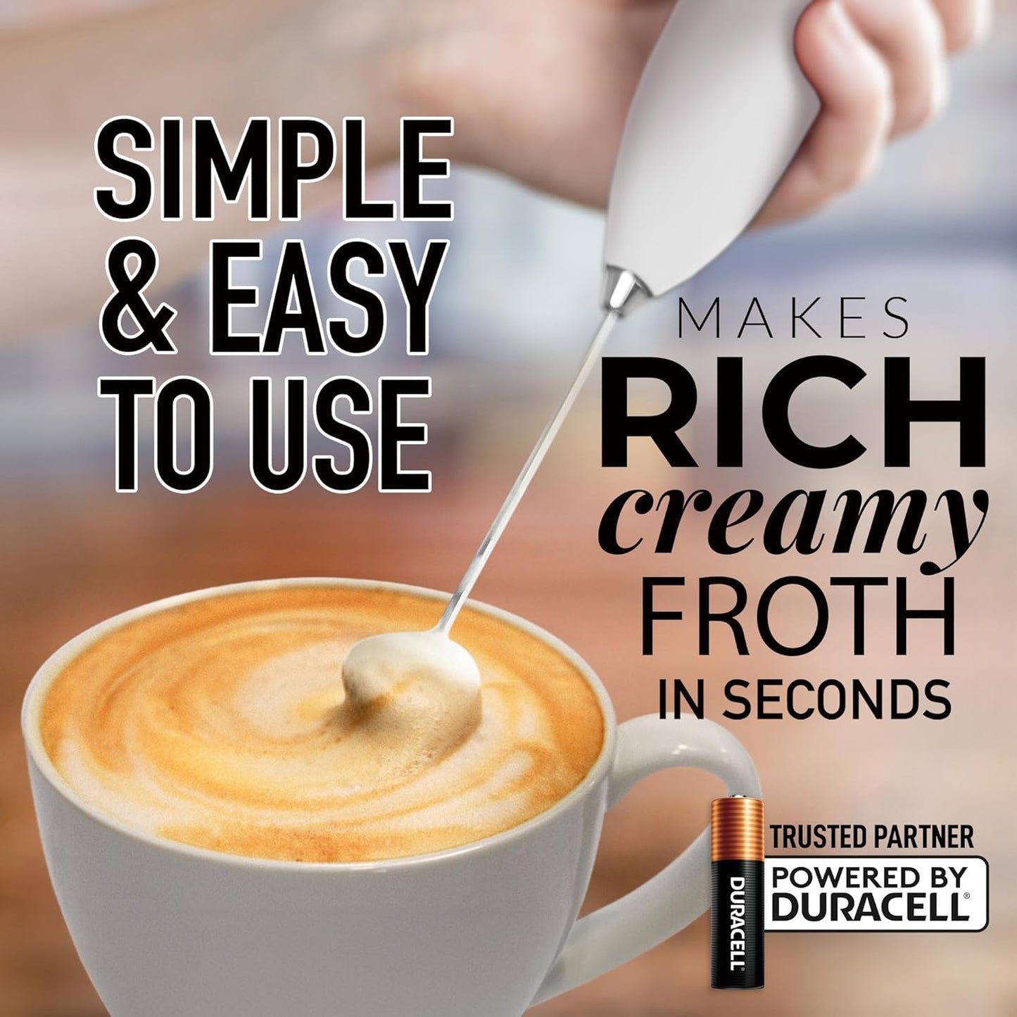 Zulay Kitchen Powerful Milk Frother AA Batteries Included – Ultra Fast Handheld Drink Mixer with Stainless Steel Whisk Stirrer for Coffee, Protein, Matcha & More, Frother Wand Electric Frothmate Black - Colors E