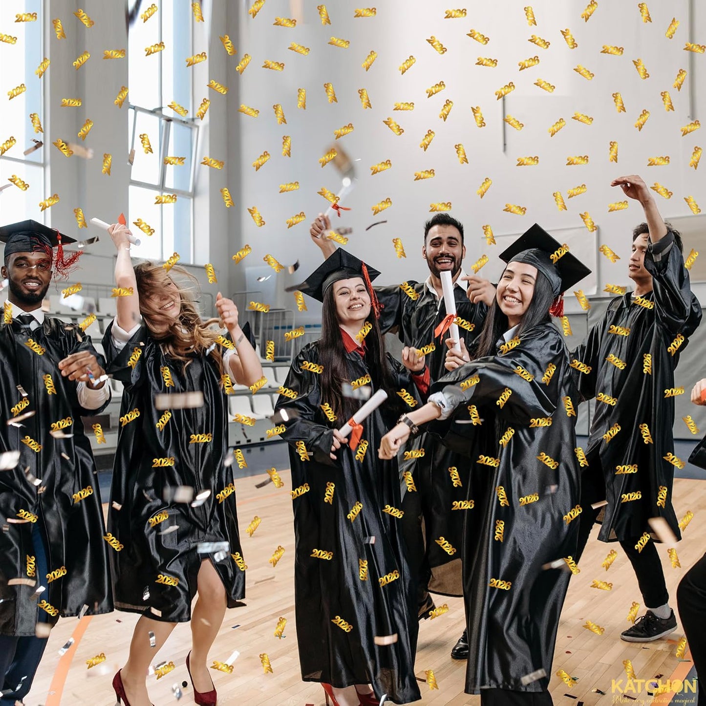 Black and Gold Grad Graduation Decorations 2026 - Pack of 1000, Congrats Grad Graduation Confetti 2026 | Grad Confetti Class of 2026 for Black and Gold 2026 Graduation Decorations, KatchOn