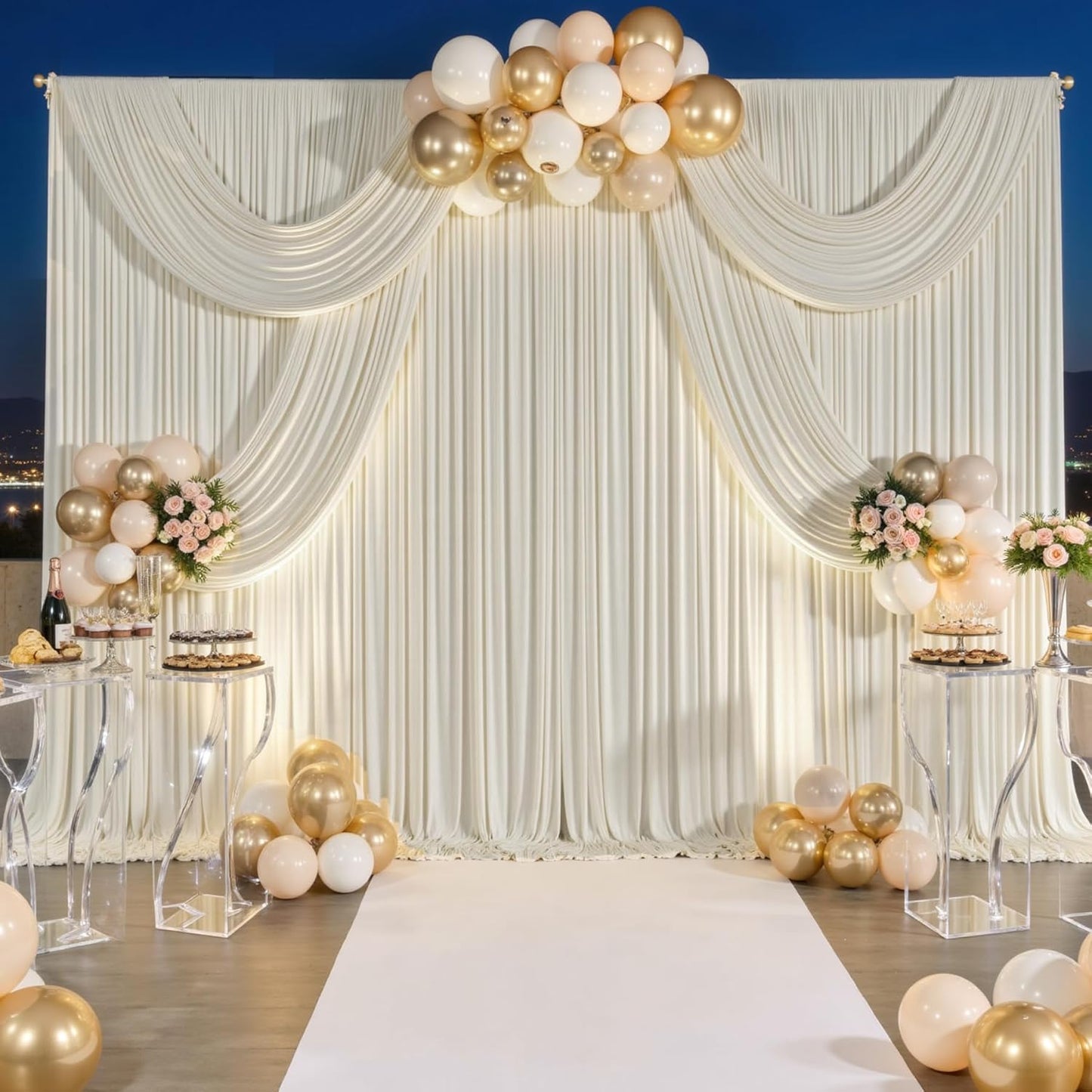10 ft x 10 ft Wrinkle Free White Backdrop Curtains for Wedding Parties, Polyester Photography Backdrop Drapes for Birthday Parties Stage Backdrop Stand, 2 Panels 5x10FT Background Curtains