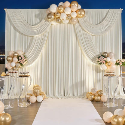 10 ft x 10 ft Wrinkle Free White Backdrop Curtains for Wedding Parties, Polyester Photography Backdrop Drapes for Birthday Parties Stage Backdrop Stand, 2 Panels 5x10FT Background Curtains