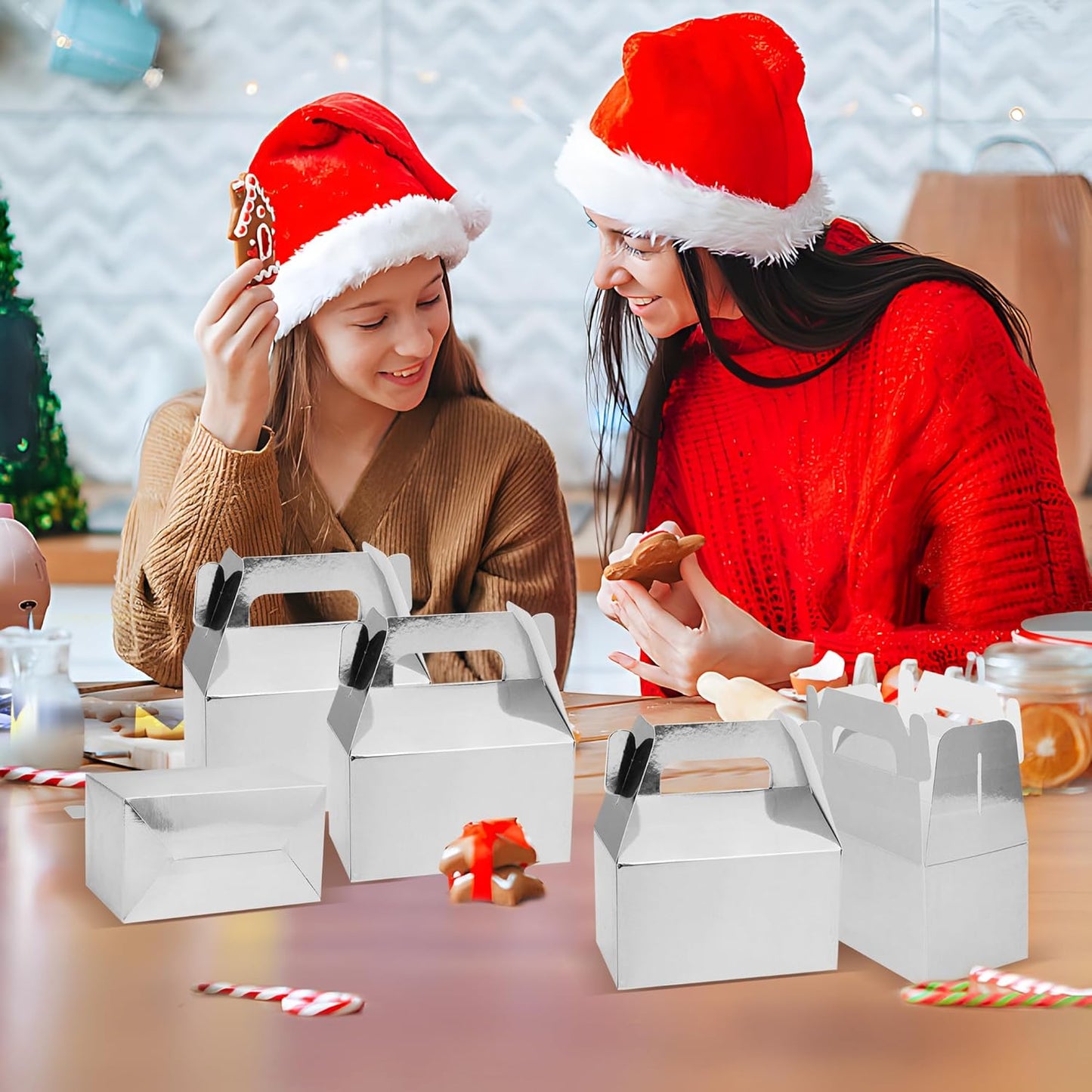 XAGLVV 24 Pack White Paper Gable Boxes,6.2 Inch Candy Boxes with Handle, Snack Party Favor& Gift Cookie bags for kids Birthday,Wedding, Baby Shower, Graduation.