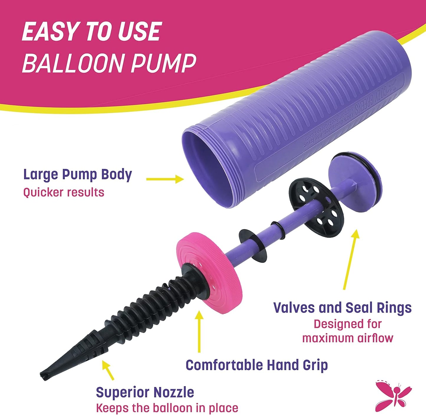 Balloon Pump Hand Held, Inflator Air Pump for Balloons - 2Way Dual Action, Friends can Help - Sturdy Ballon Inflator Pump