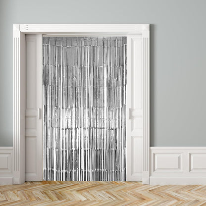 Hampton Distribution 6 Pack Silver Foil Fringe Curtains, Silver Tinsel Backdrop Party Curtains, Party Supplies for Birthday, Holidays, Parties & More