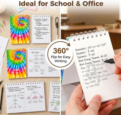 Koogel 24PCS Small Spiral Notebook, Blank Mini Pocket Journal Notebook for Kids Back to School, Tie Dye Style Journal Mini Memo Pads for Tie Dye Birthday Pastel Art Party Favors Gift Supplies