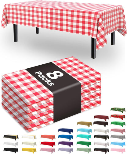 Pureegg Plastic Table Cloth Disposable 8 Pack, 54 x 108 Inch Table Cloths, Party, Picnic, Wedding, Decorative Tablecloths, Rectangle, White Plastic Cover, Leakproof & Sturdy, White