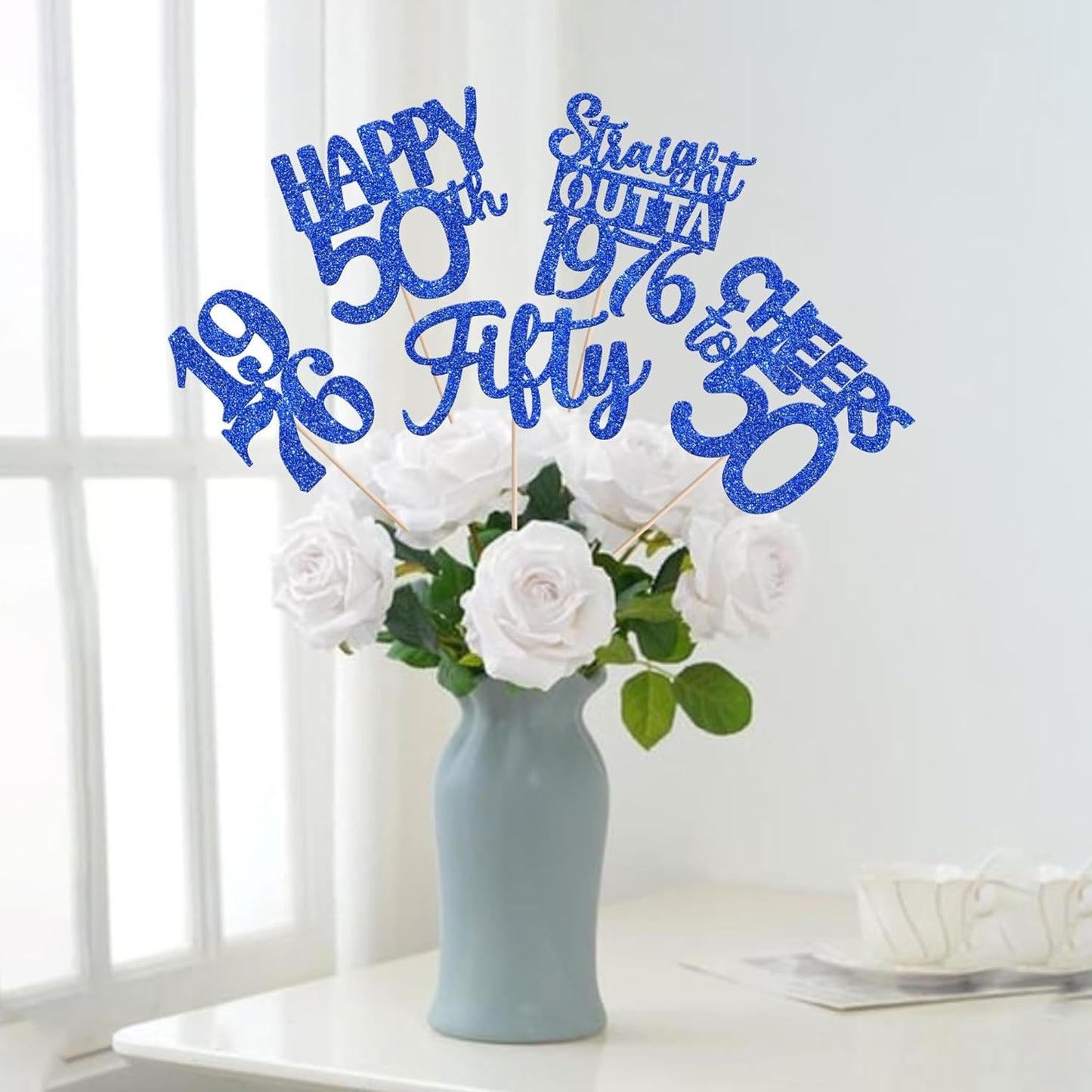 15 PCS 50th Birthday Centerpiece Sticks Fifty Happy 50th Straight Outta 1976 Table Flower Centerpieces Sticks Cheers to 50 Floral Decorations for 50th Birthday Party Centerpieces Supplies Black