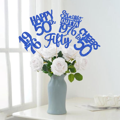 15 PCS 50th Birthday Centerpiece Sticks Fifty Happy 50th Straight Outta 1976 Table Flower Centerpieces Sticks Cheers to 50 Floral Decorations for 50th Birthday Party Centerpieces Supplies Black