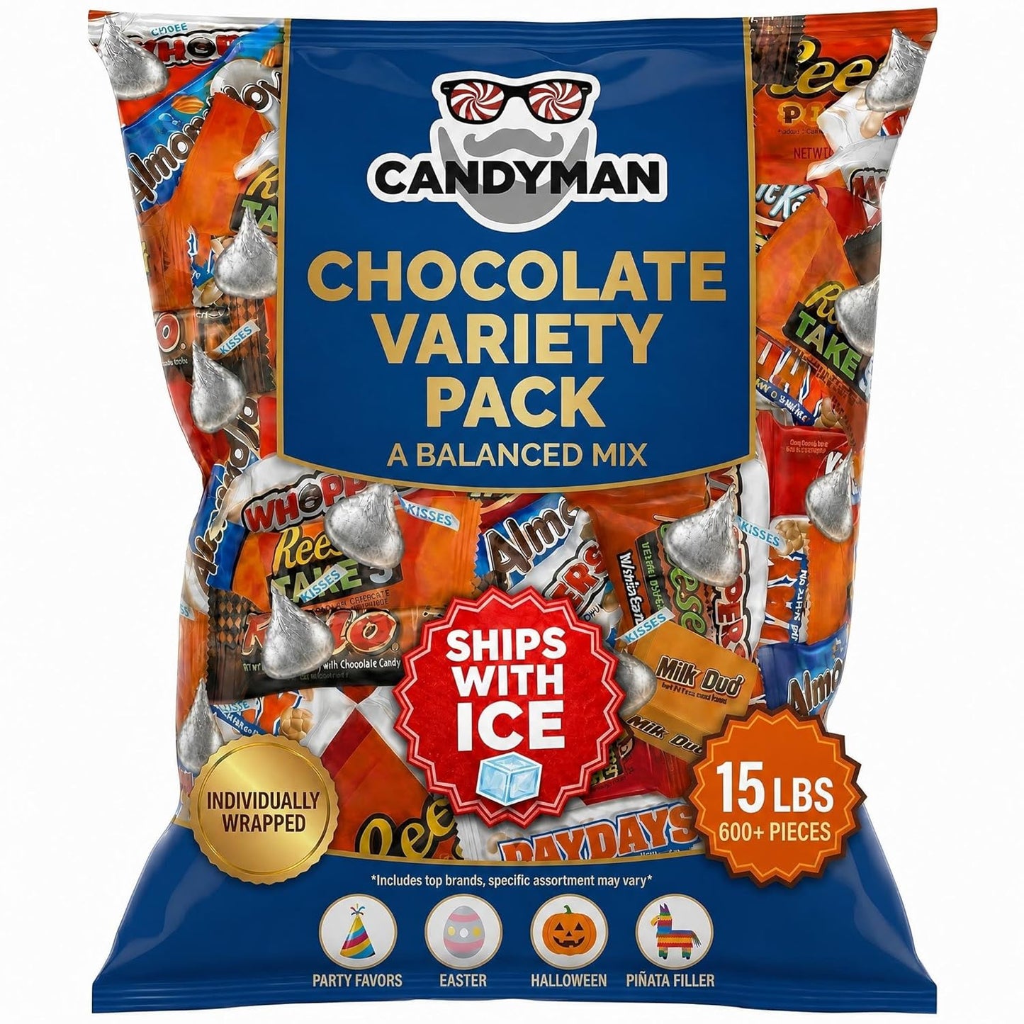 CANDYMAN 4 lb Assorted Chocolate Candy Variety Pack, Bulk Chocolate Individually Wrapped, Candy & Holiday Treats, Father's Day, Ship with Ice