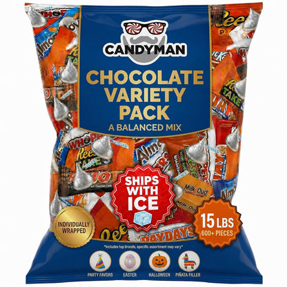 CANDYMAN 4 lb Assorted Chocolate Candy Variety Pack, Bulk Chocolate Individually Wrapped, Candy & Holiday Treats, Father's Day, Ship with Ice
