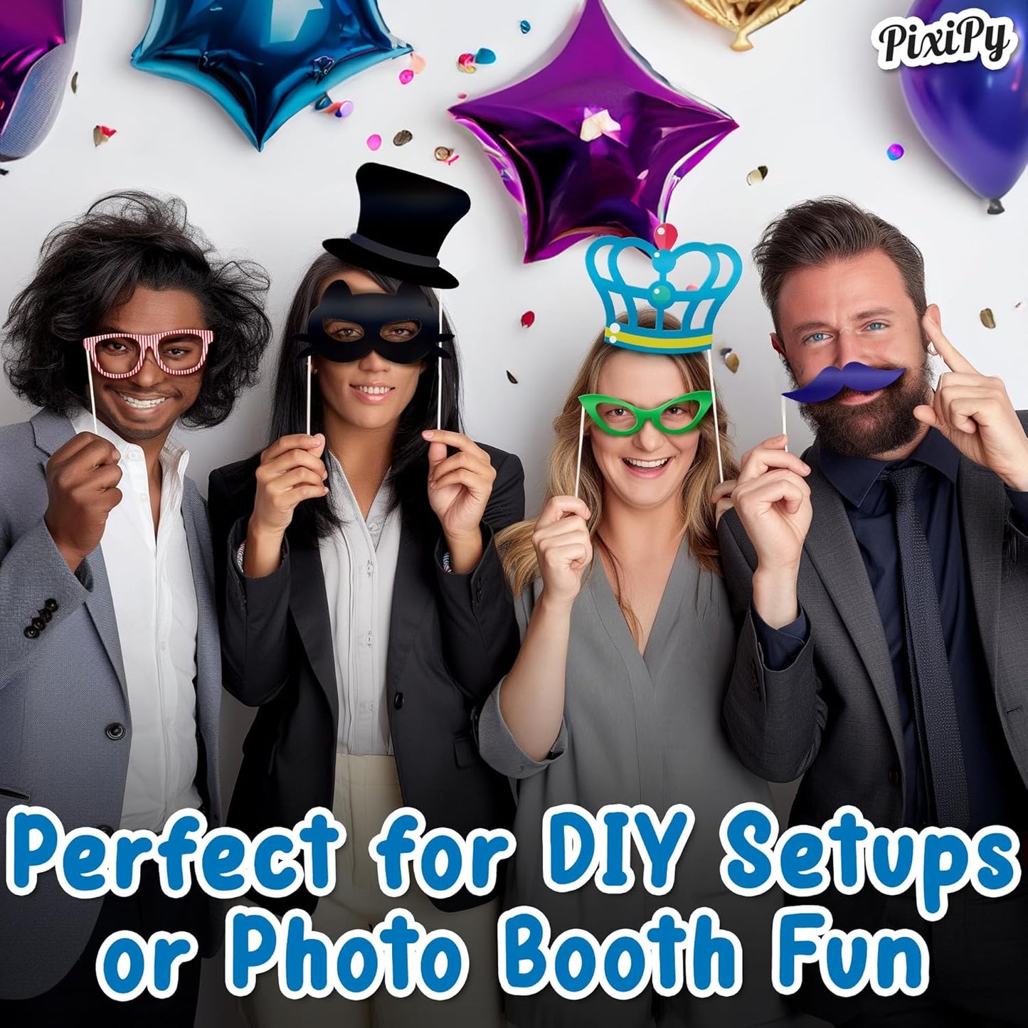 Premium Birthday Photo Booth Props Kit, 16 Black & Gold (No Glitter), Durable & Easy-to-Use Photobooth Props Signs for Memorable Photos & Unforgettable Celebrations by PixiPy