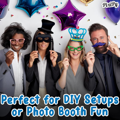 Premium Birthday Photo Booth Props Kit, 16 Black & Gold (No Glitter), Durable & Easy-to-Use Photobooth Props Signs for Memorable Photos & Unforgettable Celebrations by PixiPy