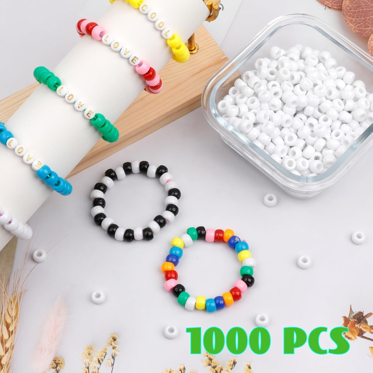 1000Pcs Glow in The Dark Pony Beads 9mm Plastic Kandi Beads Bulk for Friendship Bracelet Necklace Craft Jewelry Making Beads for Hair Braids 9 Color