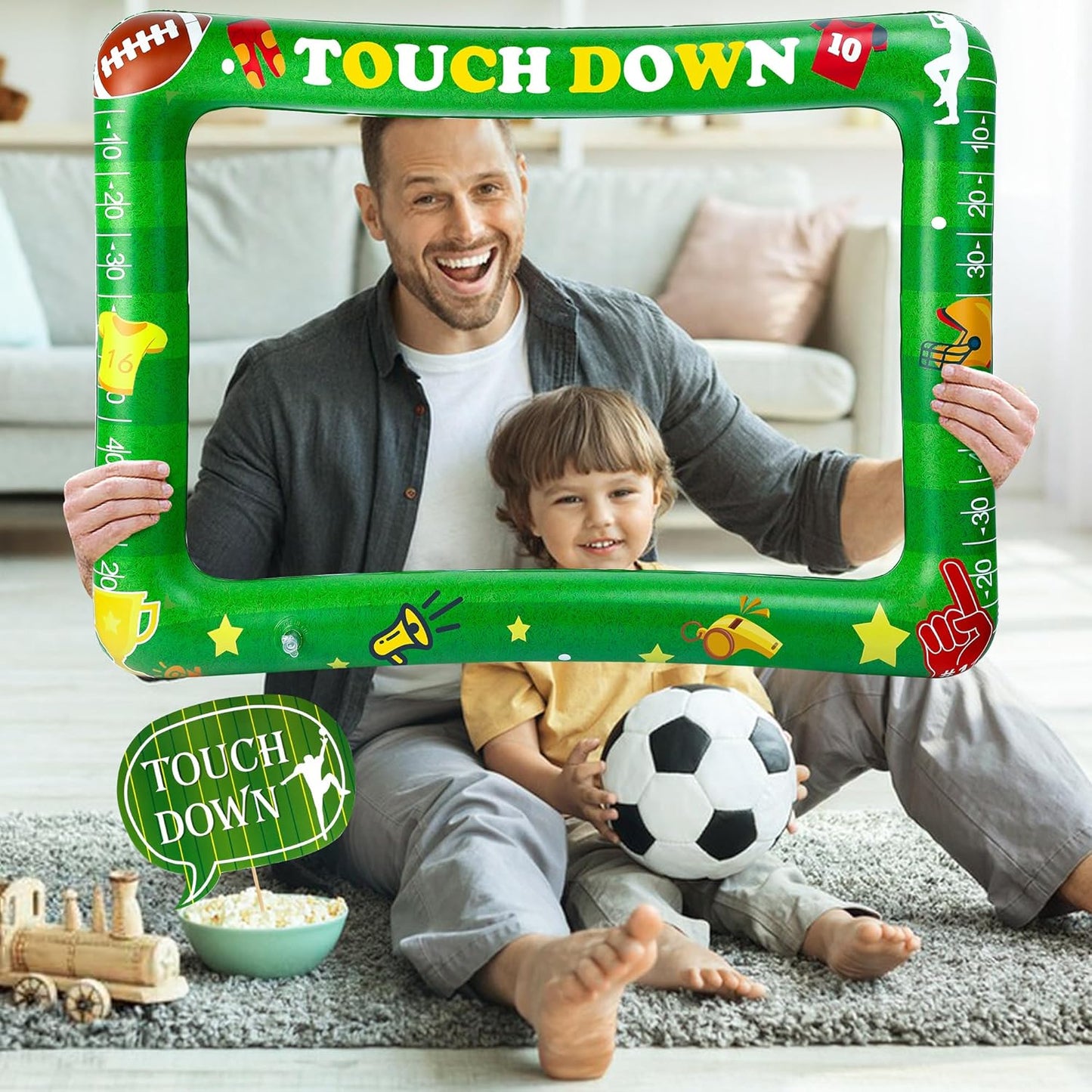 Watayo Inflatable Football Photo Prop Frame- Football Picture Frame Party Supply with 12 Pcs Booth Props DIY Kit- Sport Selfie Photo Frame for Sport Game Day Decorations & Photography Party Supplies