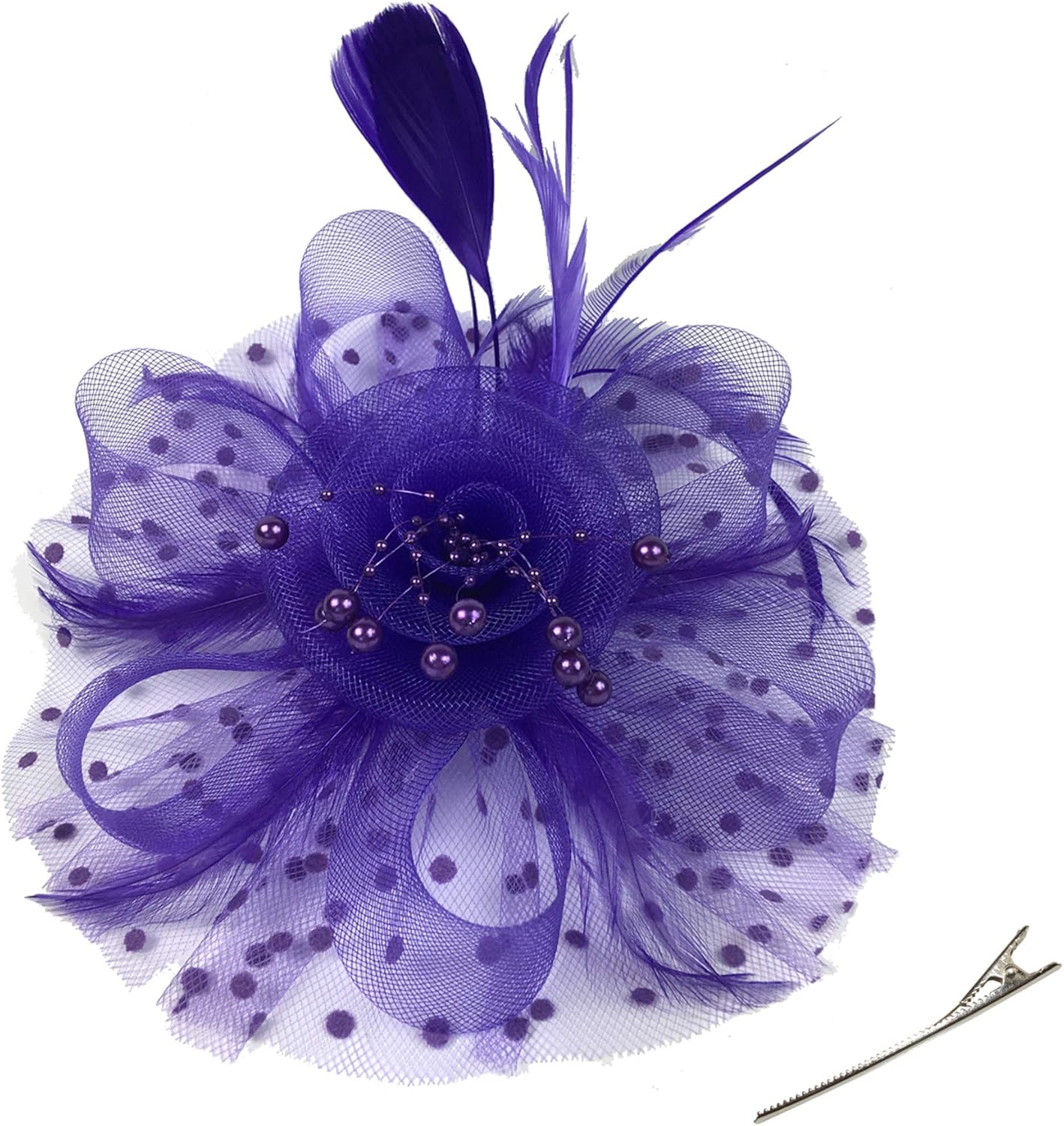 DRESHOW Fascinators Hat Flower Mesh Ribbons Feathers on a Headband and a Clip Tea Party Headwear for Girls and Women - Colors A