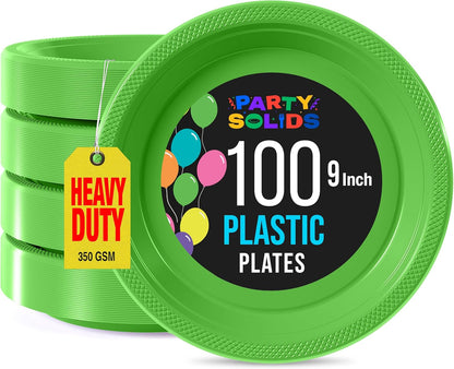 Party Solids Black Plastic Plates For Party 10" Black Disposable Plates For Party Supplies 100 Pcs Plastic Dinnerware Sets Heavy Duty 350 GSM Disposable Dinnerware Set