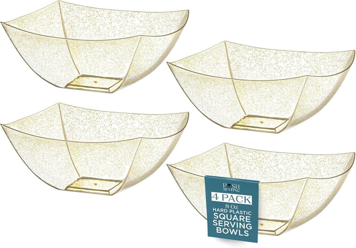Posh Setting - Clear Plastic Serving Bowls for Party (8oz - 4 Pack) Square, Disposable, Salad & Fruit Bowls for Party Table, Candy Containers for Candy Buffet