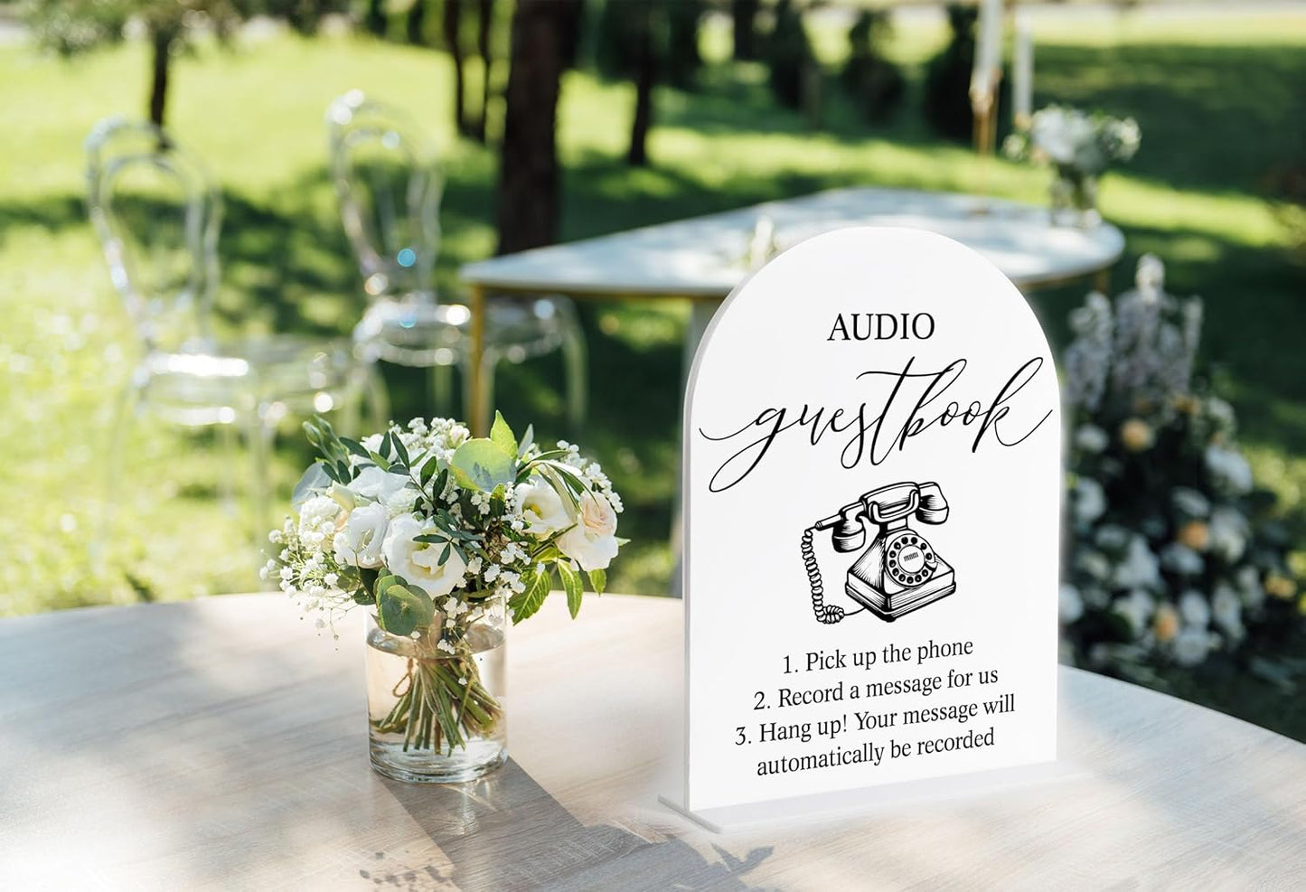 Audio Guest Book Sign, White Arch Acrylic Wedding Sign, Audio Guest Book Wedding Phone, Bridal Shower Decor, Engagement Party Decor, Centerpiece Table Decorations Party for Bride and Groom-14