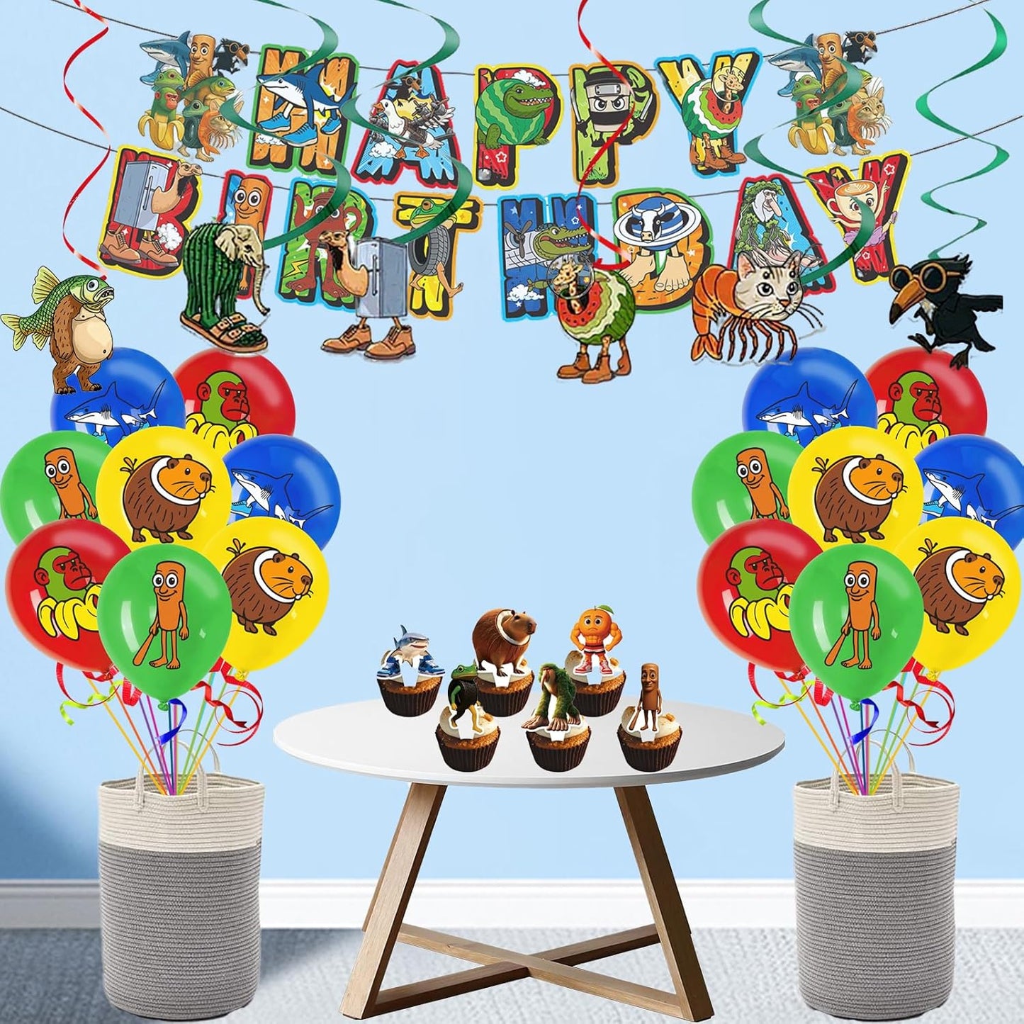 TJLMCORP Italian Brainrot Party Game, Pin the Tail Party Game Set With 24 Stickers and and 2 Blindfolds, Tralalero Themed Birthday Party Supplies, Brain Rot Party Decorations（Tung Tung Tung Sahur）