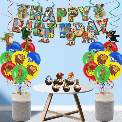 TJLMCORP Italian Brainrot Party Game, Pin the Tail Party Game Set With 24 Stickers and and 2 Blindfolds, Tralalero Themed Birthday Party Supplies, Brain Rot Party Decorations（Tung Tung Tung Sahur）