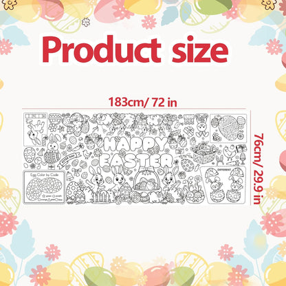 Easter Coloring Poster for Kids 30x72 Inch Bunny Giant Coloring Tablecloth Happy Easter Crafts Paper Table Cover for Gifts Activities Games Classroom Wall School Home Parties