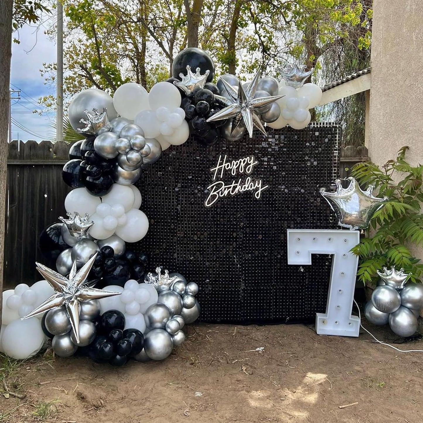 153Pcs Black and Silver White Balloon Garland Arch Kit with Stars, 22 18 12 10 5 inch Disco Ball Balloons Black White Metallic Silver Confetti Balloon for Birthday Graduation Party Decorations