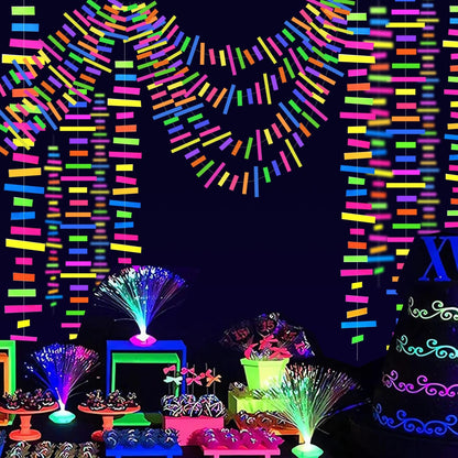 56 Pieces Rainbow Hanging Swirl Decorations Neon Swirl Streamers UV Neon Garland Ceiling Decorations Glow in The Dark Neon Party Supplies and Decorations Black Light Party Kit for Birthday Wedding