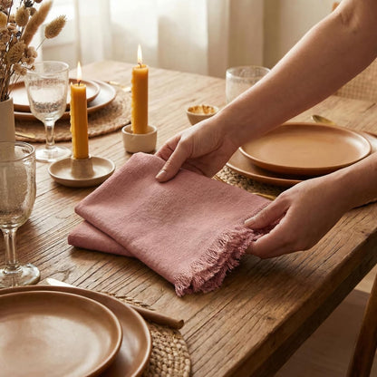 ACCENTHOME Natural Cotton Linen Napkin Set of 12 18x18 inch Dinner Napkins - Washable Soft Premium Hotel Quality Reusable Hemmed Edges Napkins Perfect Table Linens for Family Dinners, Weddings