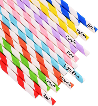 ALINK 100 White and Gold Striped Paper Straws, Biodegradable Disposable Drinking Straws for Birthday, Bridal/Baby Shower, Christmas, New Year, Party Decoration Supplies