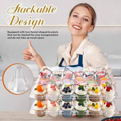 NPLUX 24 Count Cupcake Containers 10 Pack Cupcake Holders with Detachable Tall Dome Lids Clear Plastic Stackable Cupcake Boxes for 240 Cupcakes, BPA Free, Standard Size