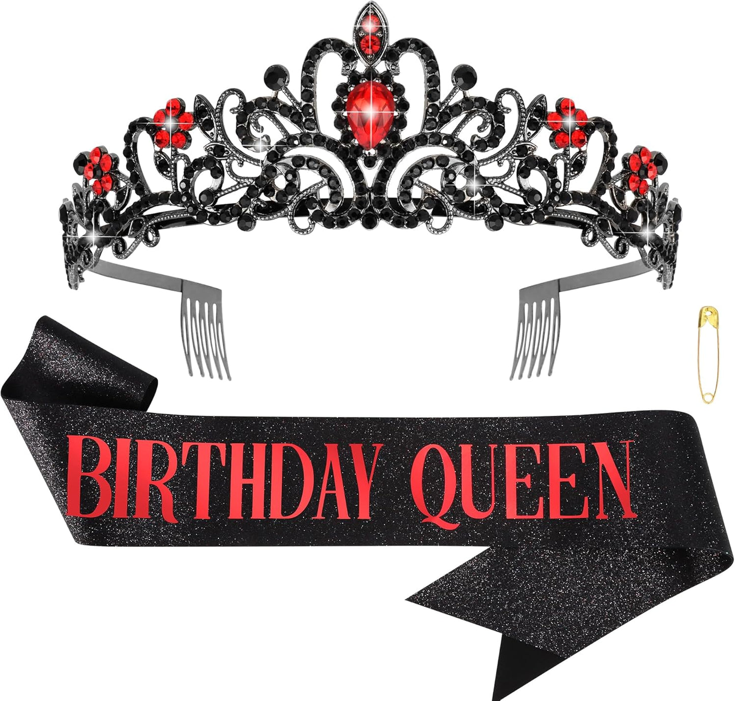 COCIDE Birthday Queen Sash & Rhinestone Tiara Set Gold Happy Birthday Crowns for Women Party Decoration Kit Rhinestone Headband for Women Glitter Crystal Hair Accessories for Cake Topper