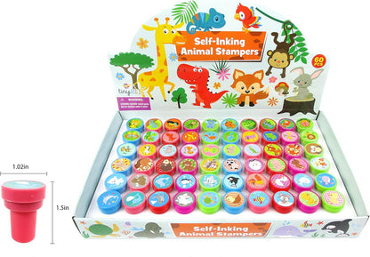 TINYMILLS 60 Pcs Animals Assorted Stampers for Kids with 60 Different Designs Party Favor Goodie Bag Prizes Classroom Rewards Pinata Filler Arts and Crafts for Kids