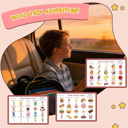 Road Trip Adventure Travel Scavenger Hunt Game, Road Hunting Card Game with Occupations, Drinks, Fruits Themes