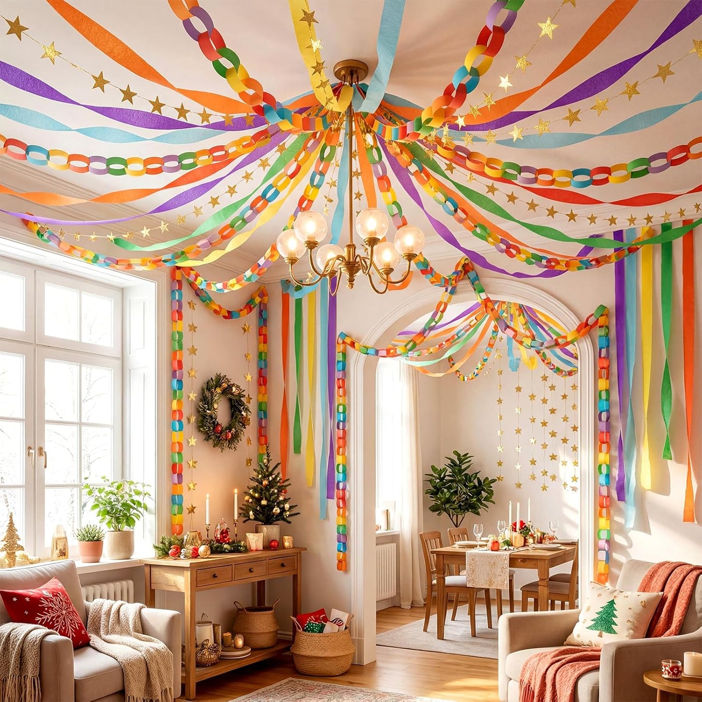TaoBary Decorations Crepe Streamers Sheet Paper Strips Chain Garland Star Hanging for Party Birthday Wedding Decor(600,Pastels,Same Size)
