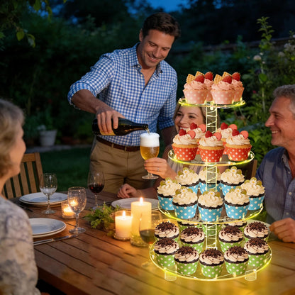 YestBuy Cupcake Stand with Yellow Led Lights, 4 Tier Cupcake Stand for 50 Cupcakes, Acrylic Cupcake Tower Stand, Clear Tiered Cupcake Holder for Birthday Cady Bar Décor Weddings, Parties Events