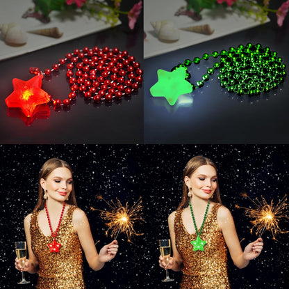 6 Pack Clear LED Glow Star Necklace Bulk Beaded Necklaces for Halloween Christmas Decorations Mardi Gras Party Favors