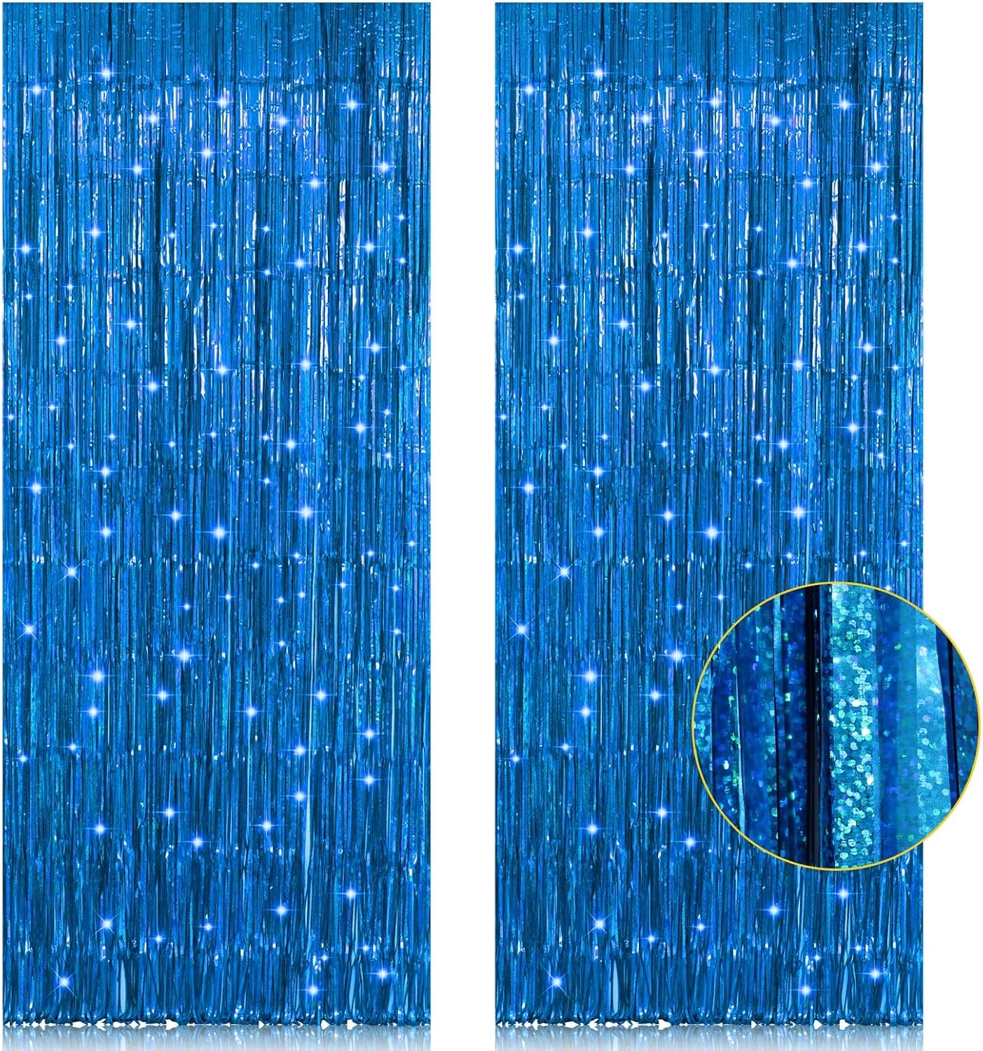 2 Pack 3.2ft x 8.2ft Silver Metallic Tinsel Foil Fringe Curtains, Door Streamer Photo Booth Backdrop for Birthday Graduation Engagement Bridal Shower Bachelorette Baby Shower Party Decorations