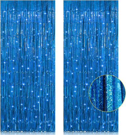 2 Pack 3.2ft x 8.2ft Silver Metallic Tinsel Foil Fringe Curtains, Door Streamer Photo Booth Backdrop for Birthday Graduation Engagement Bridal Shower Bachelorette Baby Shower Party Decorations