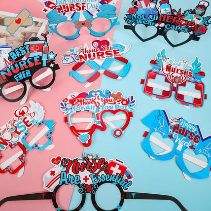 HOWAF Nurse Photo Booth Props Kit - Thank You Photo Frame with 14pcs Paper Glasses for Nurse Appreciation Week Decorations, Funny Eyeglasses