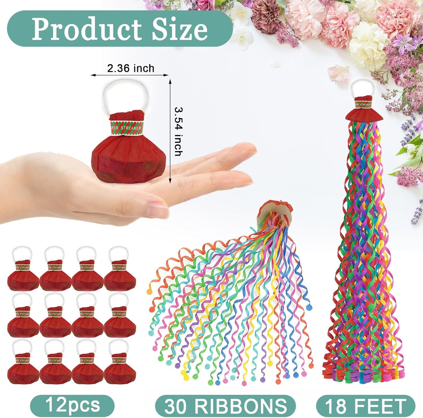 12 pcs Confetti Popper Hand Throw Streamers, No Mess Colorful Streamer Poppers, for Baby Shower, Party Celebrations, Wedding, Birthday (White)