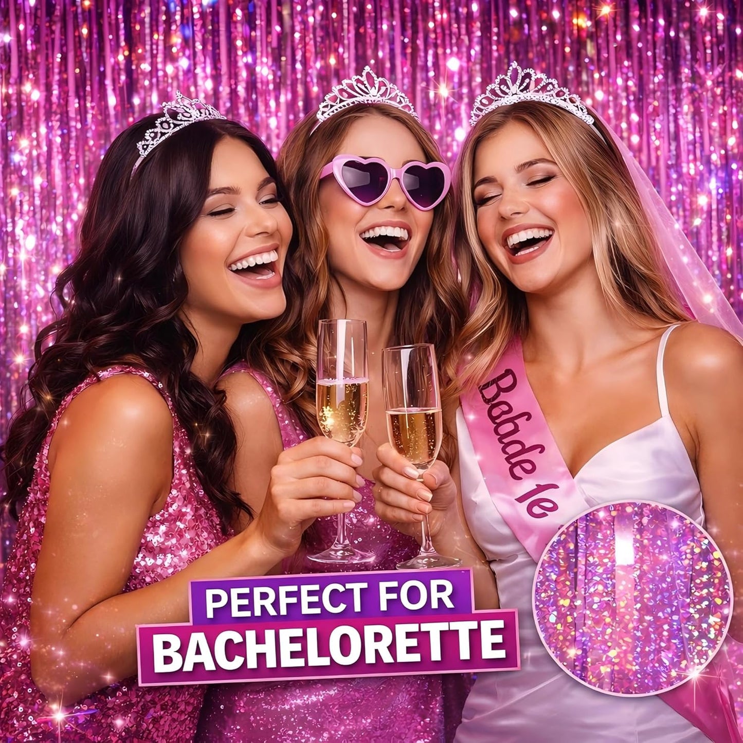 Happy Mothers Day Decorations Melsan 3 Pack 3.2 x 8.2 ft Pinkish Purple Tinsel Fringe Curtain Backdrop, Sparkling Metallic Party Decorations for Girls Birthday, Bachelorette, Wedding, Photo Booth