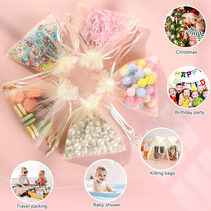 Hopttreely 100PCS Premium Sheer Organza Bags, White Wedding Favor Bags with Drawstring, 4x4.72 Jewelry Gift Bags for Party, Jewelry, Christmas, Mother's Day, Festival, Bathroom Soaps, Makeup Organza Favor Bags
