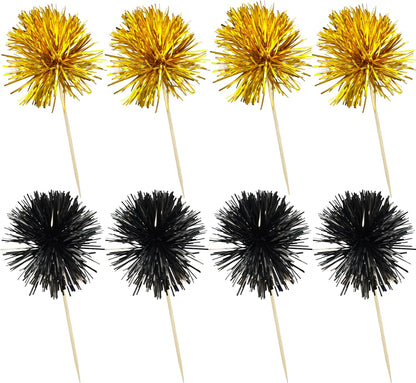 Ephlyn 30Pcs Foil Firework Cupcake Toppers Sparkle Tinsel Cupcake Picks Drink Stirrers Cocktail Food Fruit Toothpicks for Baby Shower Graduation Party Supplies White