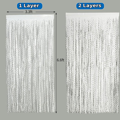 4 Pack Wavy Champagne Gold Metallic Tinsel Foil Fringe Curtains Backdrop - 3.3X6.6ft Foil Fringe Backdrop for Parties | Door Streamers for Birthday | Photo Booth Backdrops Party Decor