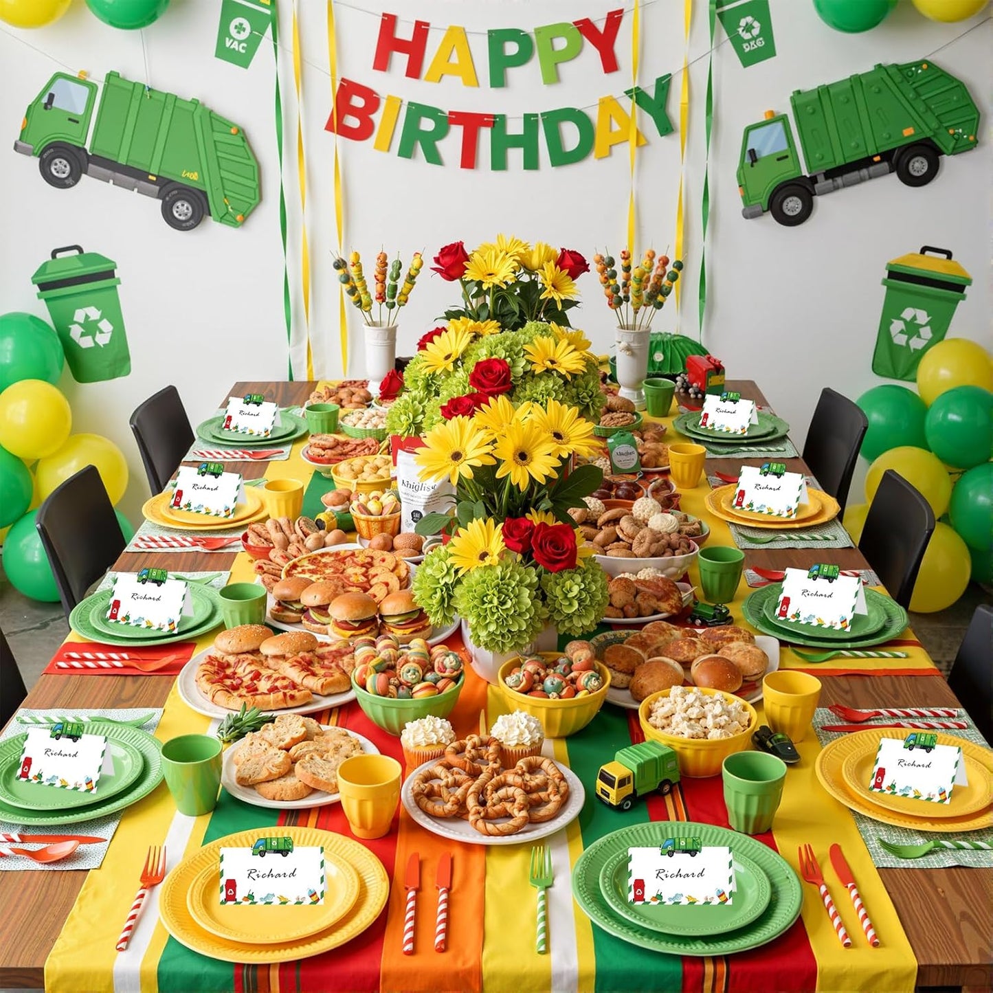 Construction Table Place Cards 50pcs Dump Truck Tent Cards Digger Excavator Food Labels Car Blank Name Card for Birthday Baby Shower Construct Theme Party Table Setting Supplies