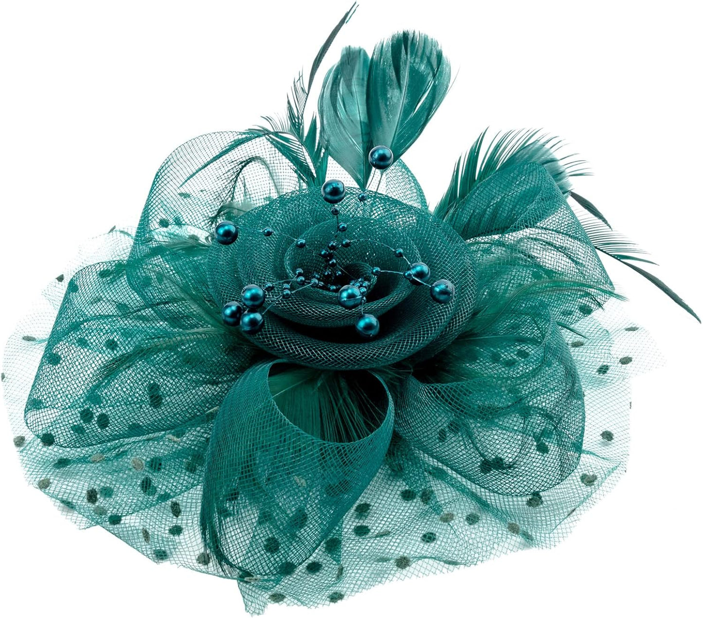 DRESHOW Fascinators Hat Flower Mesh Ribbons Feathers on a Headband and a Clip Tea Party Headwear for Girls and Women - Colors A