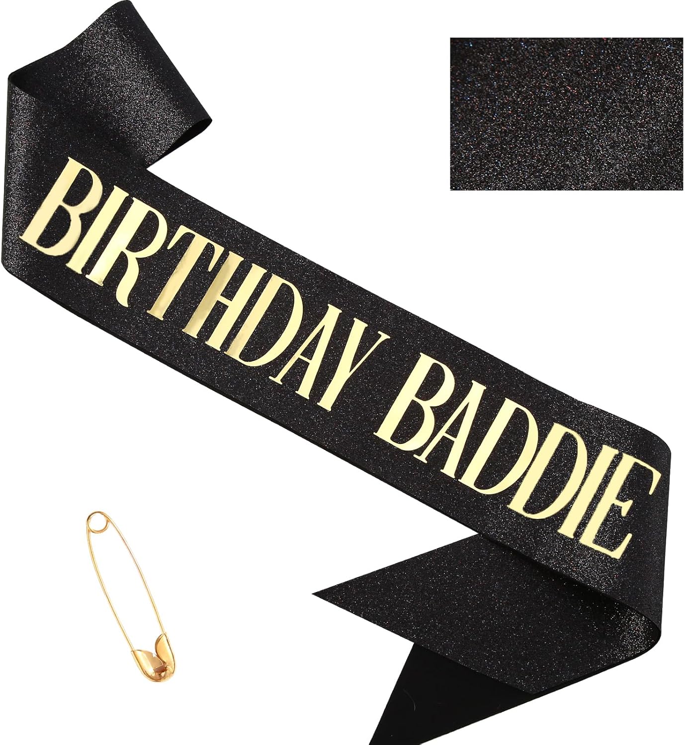 Birthday Baddie Sash, Black Glitter Birthday Sash for Women Men Girls, Gold Foil Funny BirthdaySash Decorations Party Favors Accessories Supplies (Gold)
